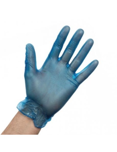 Guante de vinilo azul sin polvo